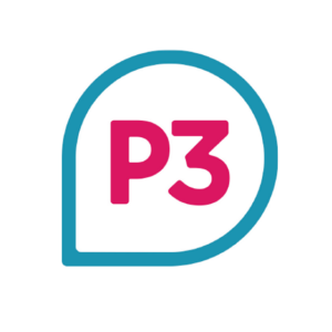 pink writing saying P3 with a blue speach bubble around it